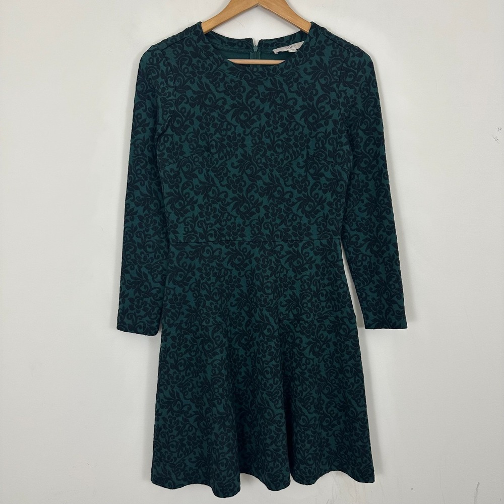 Ann Taylor LOFT A-Line Whimsigoth Dress Paisley Green Floral Jacquard Velvet 2